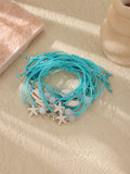 12pcs Turquoise Macrame Bracelet Set with Shell & Starfish Charms