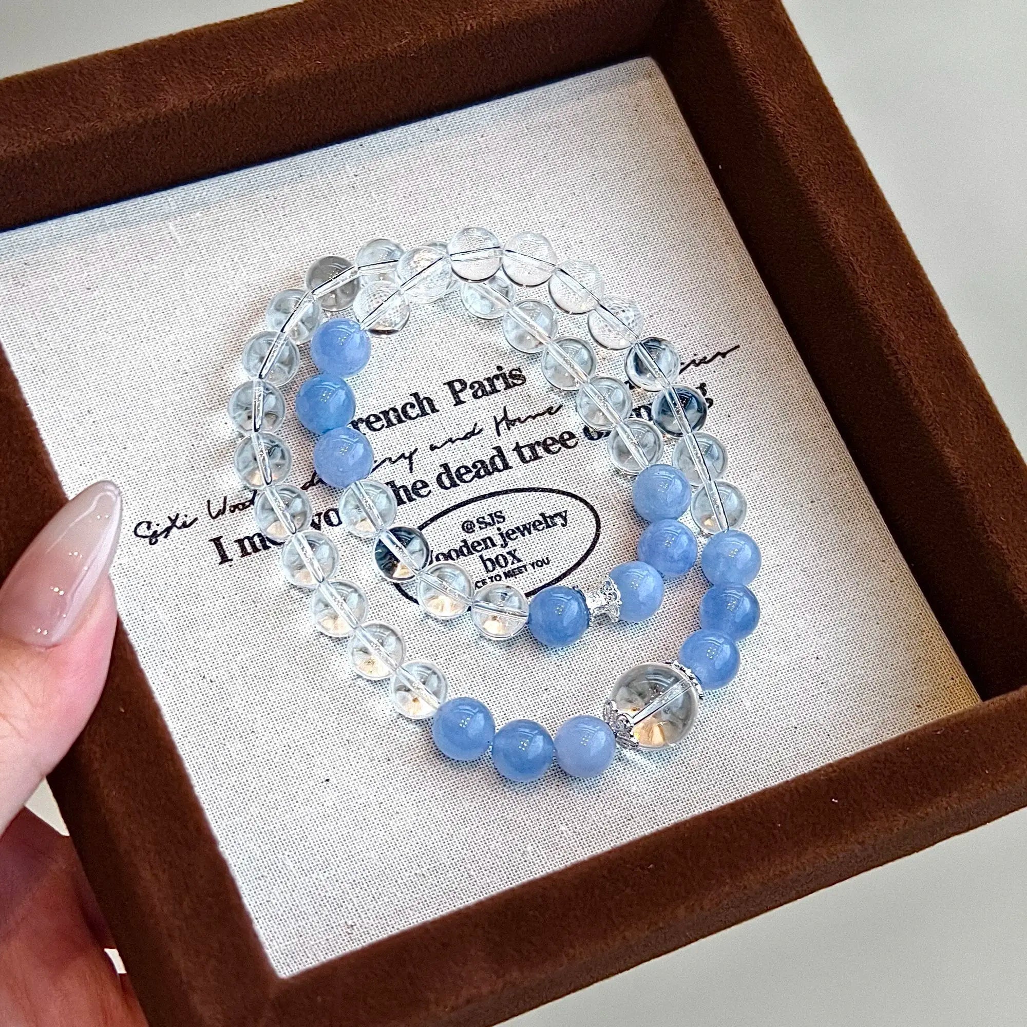 Sea Mist Fresh Aquamarine White Crystal Double Circle Bracelet Simple Exquisite Hand String Ins Purifying Energy White in Summer