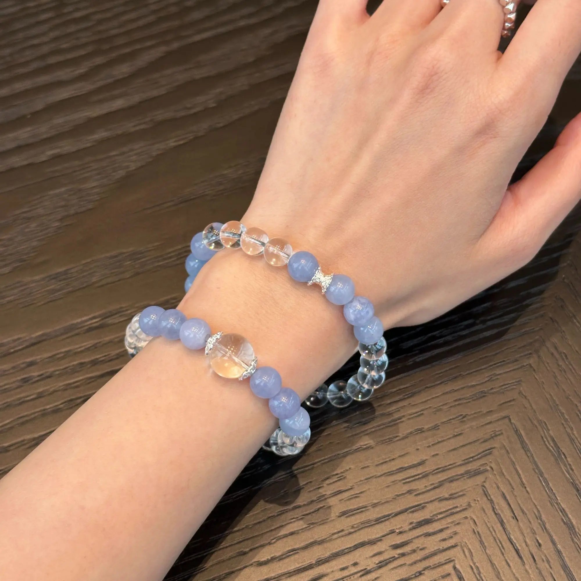 Sea Mist Fresh Aquamarine White Crystal Double Circle Bracelet Simple Exquisite Hand String Ins Purifying Energy White in Summer