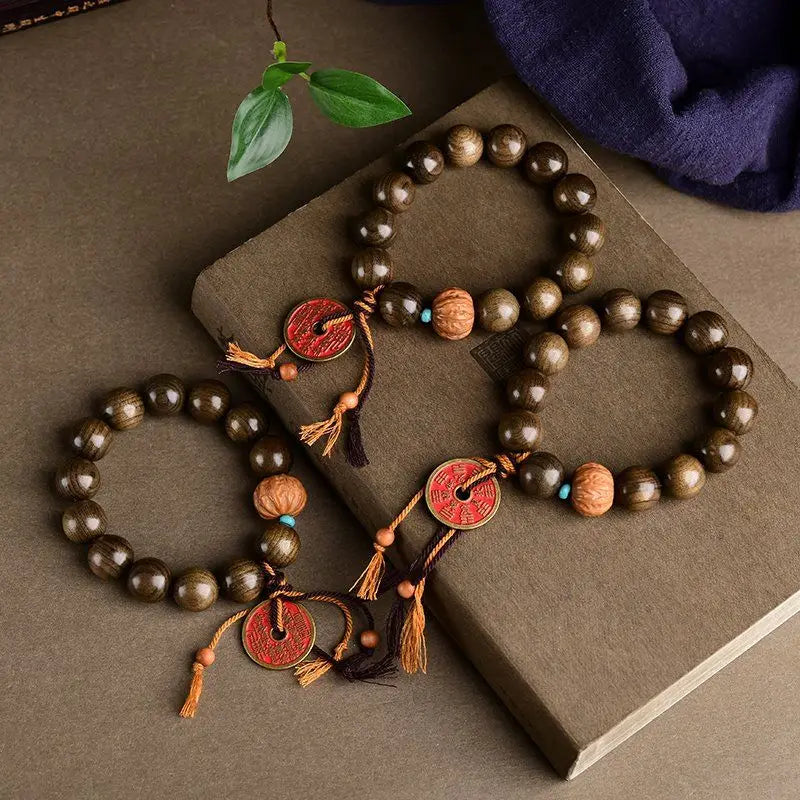 Natural Jin Sinan's Gloomy Wooden Bracelet for Men and Women with Monkey Head Mountain Ghost Spending Money Hand String Gifts